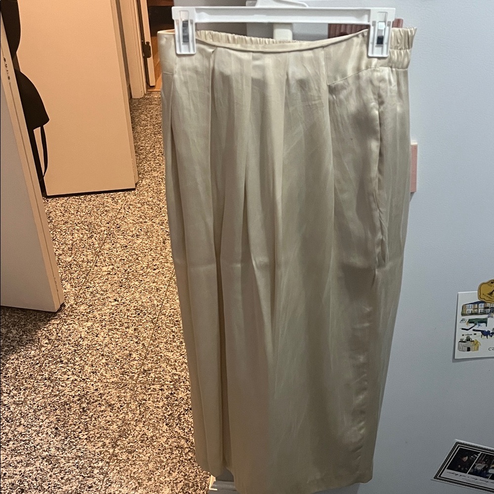 Chic Beige Women's Midi 100% Silk Skirt